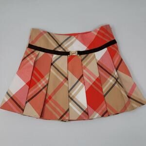 Janie and Jack Plaid Pleated Lined Adjustable Skirt Coral Beige Toddler Size 2T
